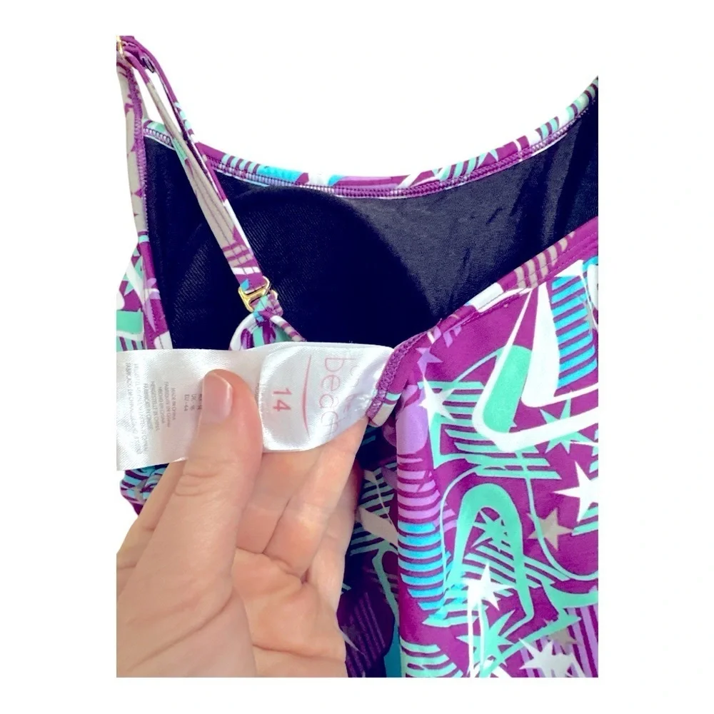 On the Beach Women’s Purple and Blue Floral Swimsuit, Sz 14